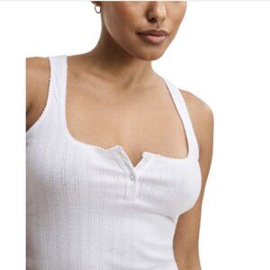 Good American Women's Pointelle Square-Neck Henley Tank Top White S NWT